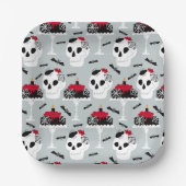 Assiettes En Carton Gothique Skeleton Skull Party Cake Bats Araignées (Recto)