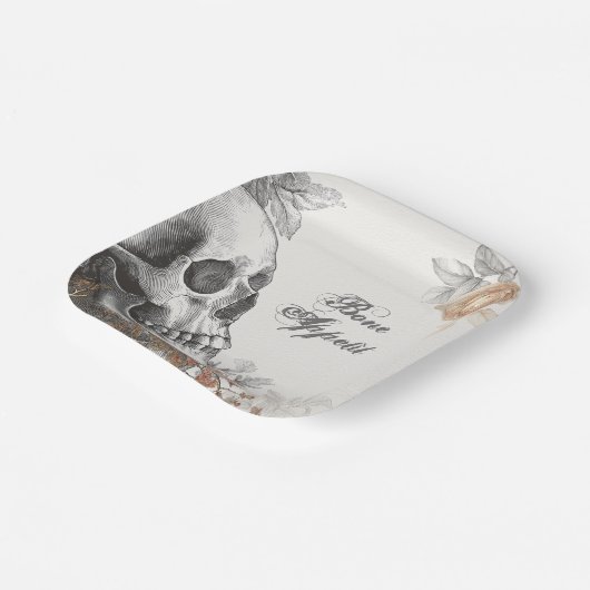 Assiettes En Carton Gothique Squelette Os Appetit Halloween (Angulaire)