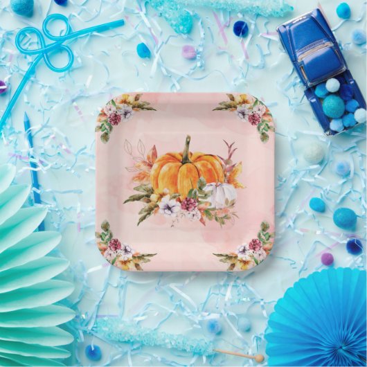 Assiettes En Carton Grâces Citrouilles Et Fleurs Plaques Papier (Fête)