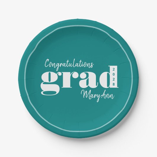 Assiettes En Carton Grad Année Turquoise Moderne Graduation Partie Pla (Devant)