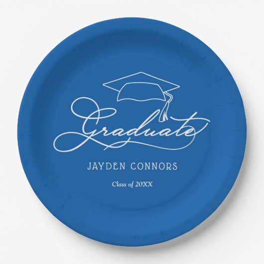 Assiettes En Carton Grad Casquette Blue Grad Graduation (Devant)