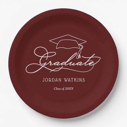 Assiettes En Carton Grad Casquette Dark Maroon Graduation (Devant)