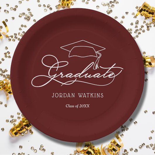 Assiettes En Carton Grad Casquette Dark Maroon Graduation