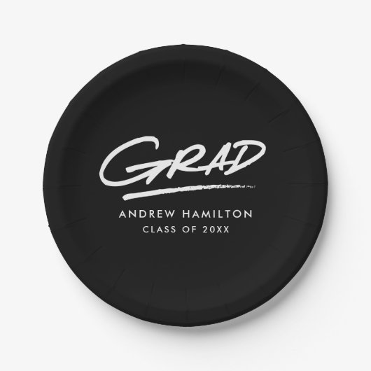 Assiettes En Carton Grad moderne pointillé noir et blanc Graduation (Devant)