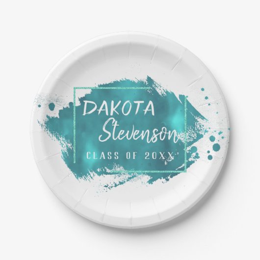 Assiettes En Carton Grad peint | Turquoise Splatter Brushstroke Party (Devant)
