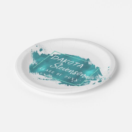 Assiettes En Carton Grad peint | Turquoise Splatter Brushstroke Party (Angle)