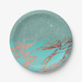 Assiettes En Carton Gradient de marbre turquoise de parties (Devant)