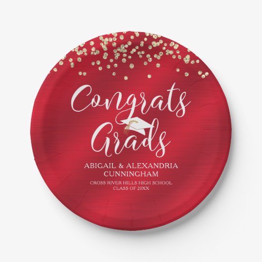 Assiettes En Carton GRADS GRADS Red Gold Confetti Personnalisé (Devant)