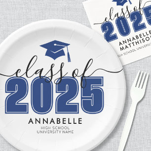 Assiettes En Carton Graduate Class Of 2025 Blue Graduation Party