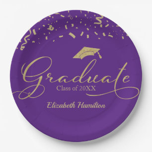 Assiettes En Carton Graduate Gold Foil Graduation Party Black Purple