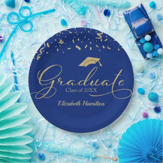 Assiettes En Carton Graduate Gold Foil Graduation Party Blue (Fête)