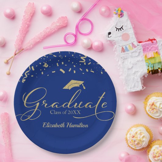 Assiettes En Carton Graduate Gold Foil Graduation Party Blue (Fête)
