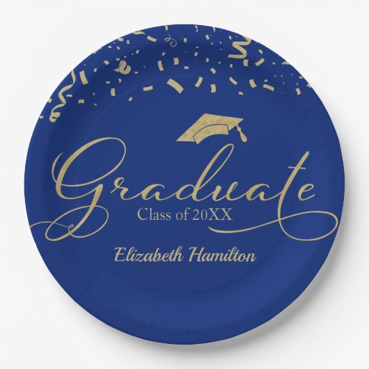 Assiettes En Carton Graduate Gold Foil Graduation Party Blue (Devant)