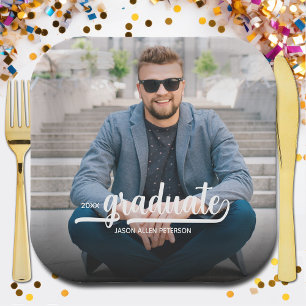 Assiettes En Carton Graduate Photo Bold Script Graduation Party