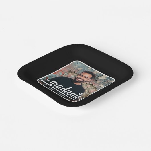 Assiettes En Carton Graduate Photo Bold Script Graduation Party Noir (Angulaire)