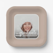 Assiettes En Carton Graduate Photo Bold Script Taupe Graduation (Recto)