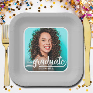 Assiettes En Carton Graduate Photo Gras Script Gris Graduation
