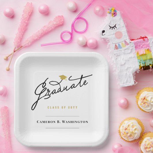 Assiettes En Carton Graduate Script Grad Casquette Simple Graduate Par (Fête)