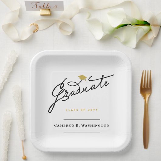 Assiettes En Carton Graduate Script Grad Casquette Simple Graduate Par (Mariage)