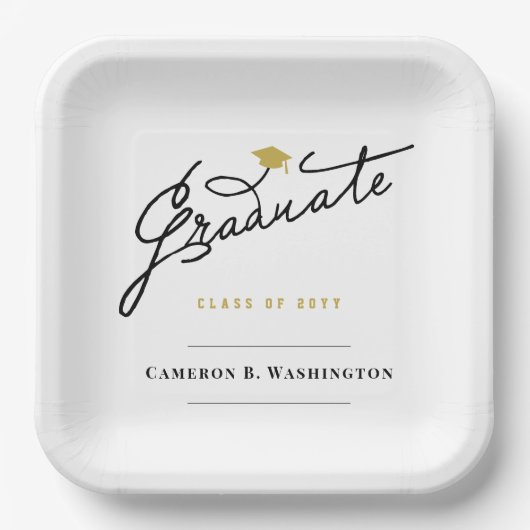 Assiettes En Carton Graduate Script Grad Casquette Simple Graduate Par (Recto)