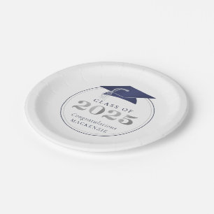 Assiettes En Carton Graduation 2025 Faux Metallic Navy Blue Silver