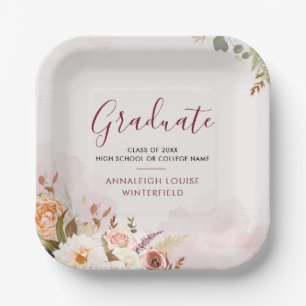 Assiettes En Carton Graduation 2025 Floral Watercolor Grad Party