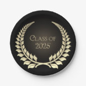 Assiettes En Carton Graduation 2025 Gold Laurel Wreath On Black (Devant)