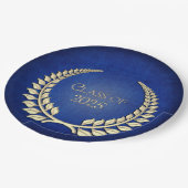Assiettes En Carton Graduation 2025 Gold Laurel Wreath On Blue (Angle)