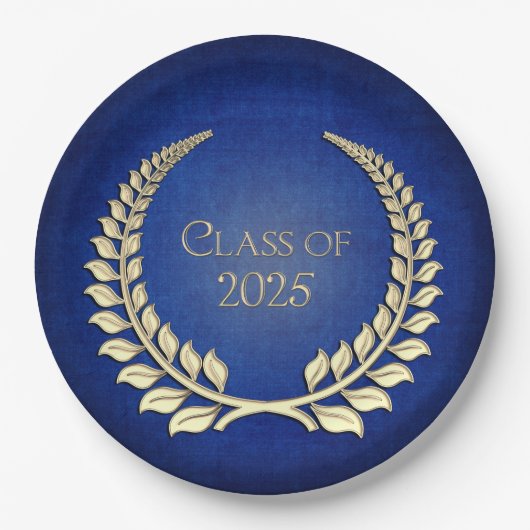 Assiettes En Carton Graduation 2025 Gold Laurel Wreath On Blue (Devant)