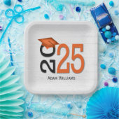 Assiettes En Carton Graduation 2025 Orange et noir sur bois (Fête)