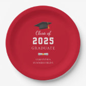 Assiettes En Carton Graduation 2025 Red White Grad Custom (Devant)