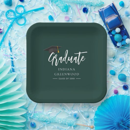 Assiettes En Carton Graduation 2025 Script Green Grad Party (Fête)