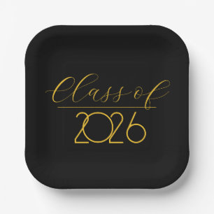 Assiettes En Carton Graduation 2026 Noir et or