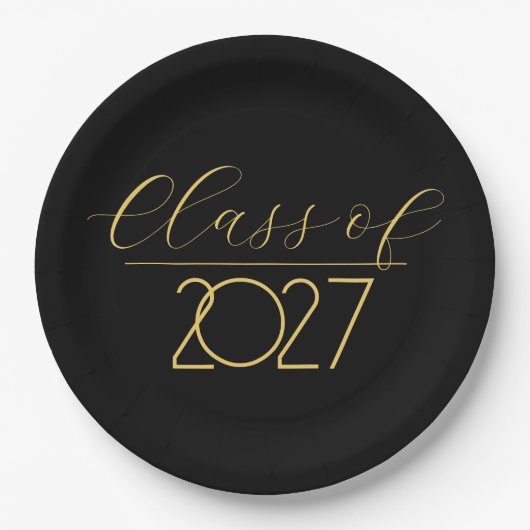 Assiettes En Carton Graduation 2027 Gold On Black (Devant)