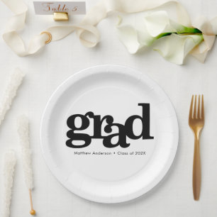 Assiettes En Carton Graduation audacieuse typographie moderne noir et 