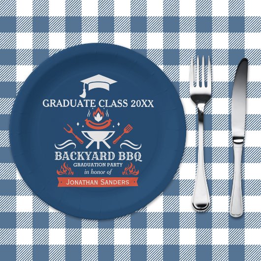 Assiettes En Carton Graduation BBQ Backyard Navy Blue