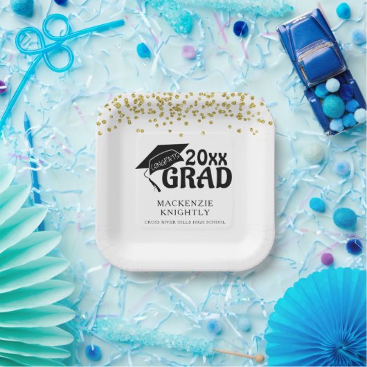 Assiettes En Carton Graduation Black Gold GRATS GRAD Confetti (Fête)