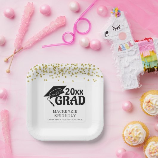 Assiettes En Carton Graduation Black Gold GRATS GRAD Confetti (Fête)