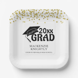 Assiettes En Carton Graduation Black Gold GRATS GRAD Confetti