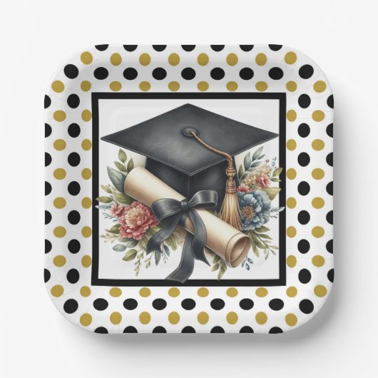 Assiettes En Carton Graduation Cap And Diploma (Recto)