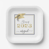 Assiettes En Carton Graduation Cap métal Gold Script Classe de 2023 (Recto)
