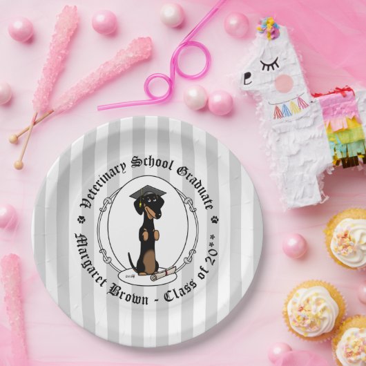 Assiettes En Carton Graduation Dachshund Chien (noir & bronze) mignonn (Fête)