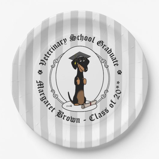 Assiettes En Carton Graduation Dachshund Chien (noir & bronze) mignonn (Devant)