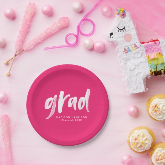 Assiettes En Carton Graduation de Brush Script Hot Pink (Fête)