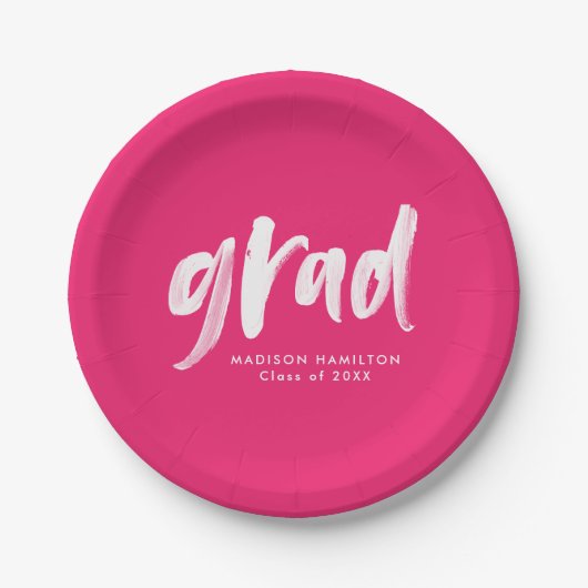 Assiettes En Carton Graduation de Brush Script Hot Pink (Devant)