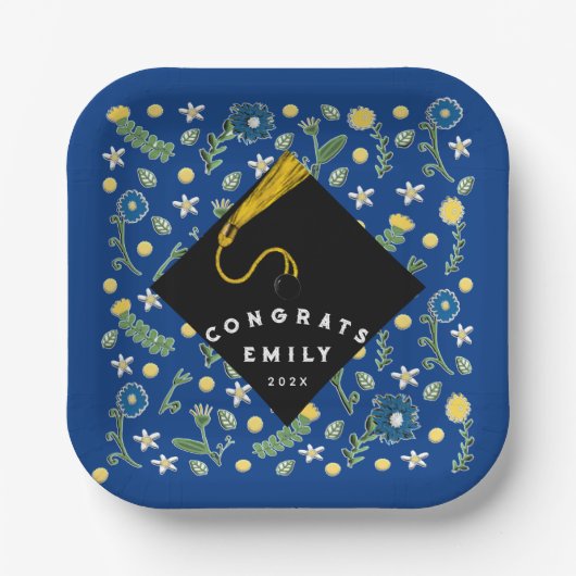 Assiettes En Carton Graduation Fleurs Plaques en papier (Recto)