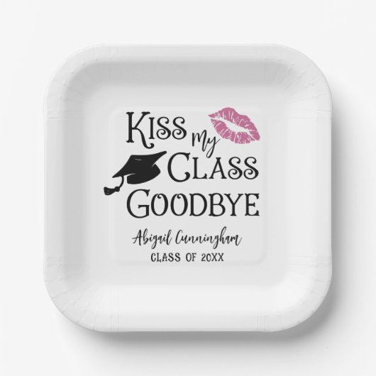 Assiettes En Carton Graduation Funny KISS MON CLASSE GOODBYE Nom (Recto)