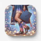 Assiettes En Carton Graduation Girl with Cowboy Boots Custom (Recto)