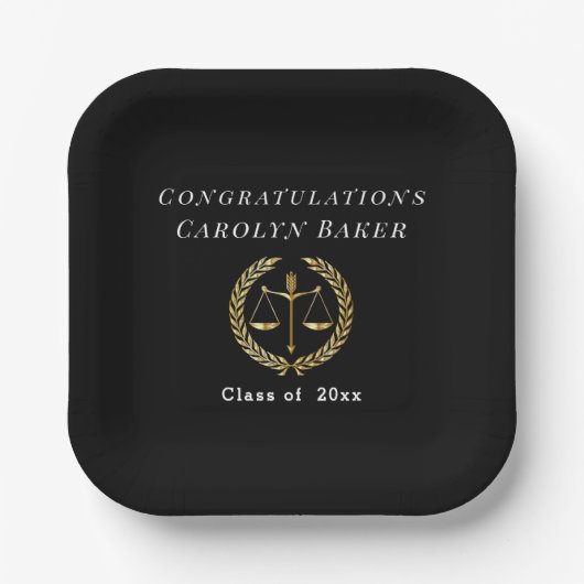 Assiettes En Carton Graduation Gold Scales of Justice Laurel Wreath (Recto)