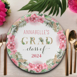 Assiettes En Carton Graduation Luau Classe De 2024 Floral